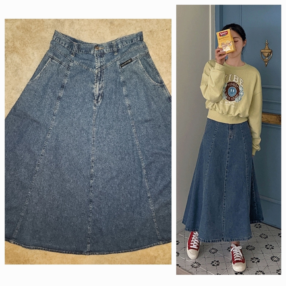 80s Western Ethics Long Jean Skirt